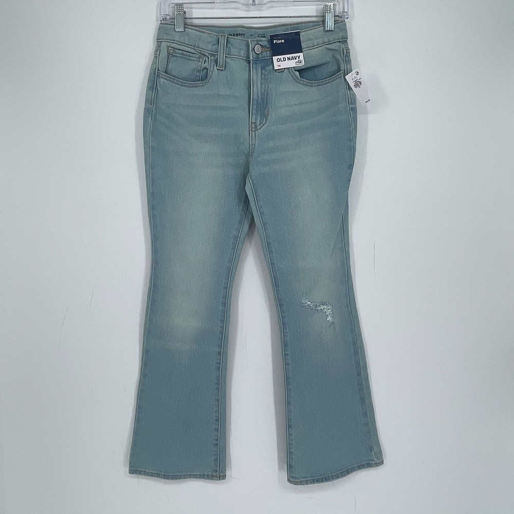 Old Navy NWT Women's Blue Light Wash Distressed High-Rise Flare Jeans Size 14